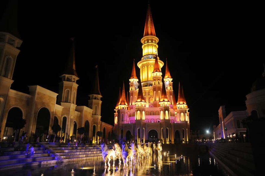 Antalya/Side/Alanya: Land of Legends Night Show w/Shopping - Arriving in Belek beneath the golden lights