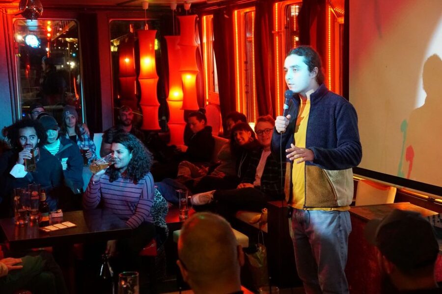 Berlin: Laughing Spree Comedy Show on a Boat - East Side Gallery views before and after the laughs