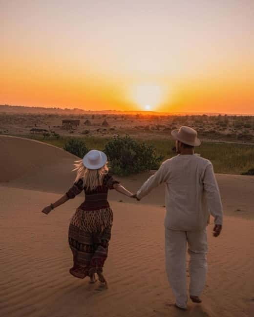 Blissful Half Day Sunset Camel Safari with Musical Evening - Reaching the Thar Desert by jeep