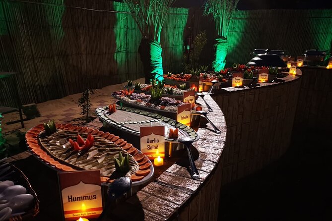 Dubai Desert Safari with Quad Bike, Camel Ride, Dinner and Shows - Shawarma, barbecue, and an international buffet