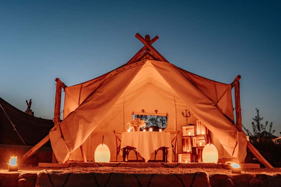 Marrakech: Agafay Desert Private Dinner w/ Music & Fire Show - The camel ride around sunset