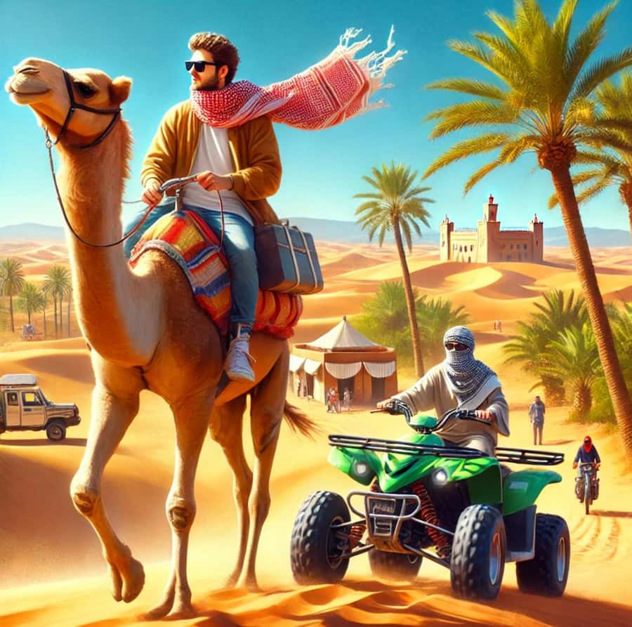 Marrakech: Agafay Desert Quad, Camel Ride & Dinner Show - Moroccan dinner beneath the evening sky