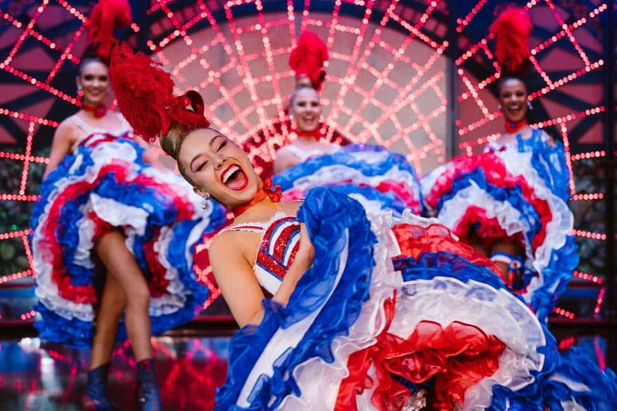 The cancan line on stage at the Moulin Rouge in Paris