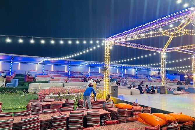 Red Dunes Desert Safari Dubai with Dinner Buffet, Show & Transfer - Dinner under the lights, with a mixed camp experience