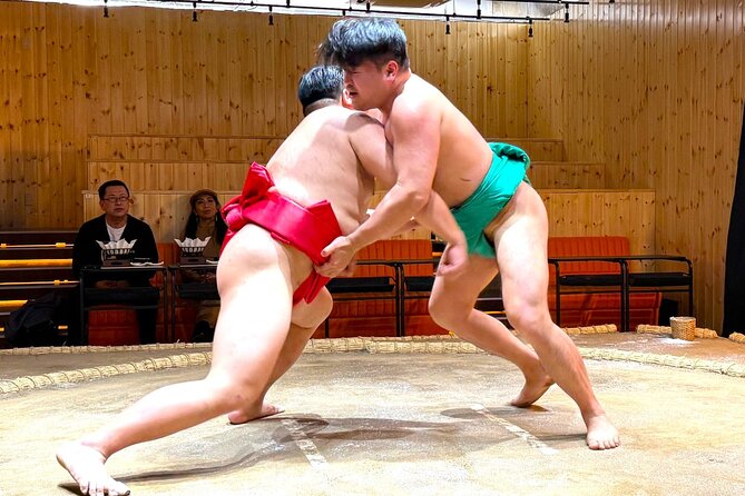 Tokyo Sumo Entertainment Show with Chicken Hot Pot and Photo - Watching retired wrestlers use the dohyo